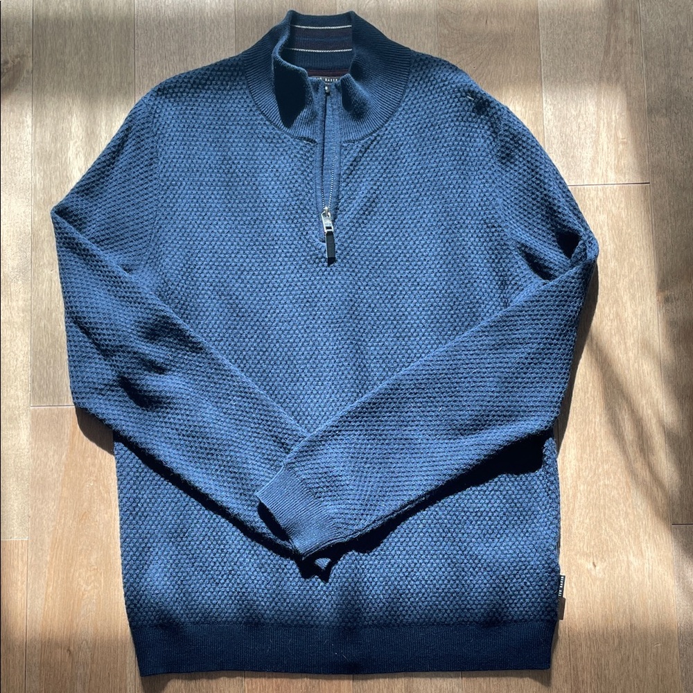 Ted Baker Men’s Navy Textured Half-Zip Sweater - Like New